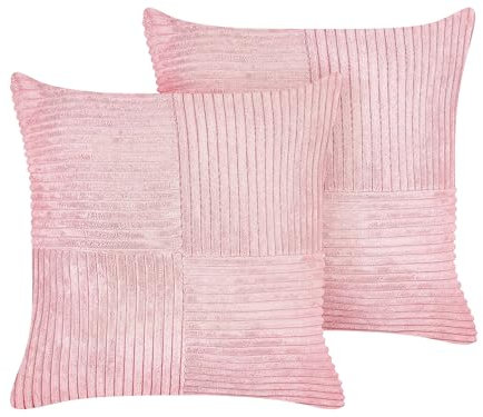 Beliani Set of 2 Throw Cushions Decorative Pillows Corduroy 43 x 43 cm Pink Millet