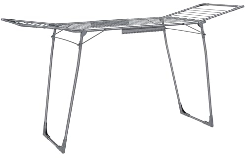 Songmics Tvättställ, stående torktumlare 56,5 x 173 x 96,5 cm, vingtvättställ, vingtorktumlare utrymmesbesparande, med strumphållare, metall, för kläder, handdukar, tvätt, grå LLR518G01