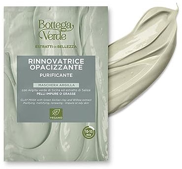 Bottega Verde - Estratti di bellezza - Maschera Argilla - con Argilla verde di Sicilia ed estratto di Salice - riequilibrante, rinnovatrice, opacizzante (8 ml) - pelli impure o grasse