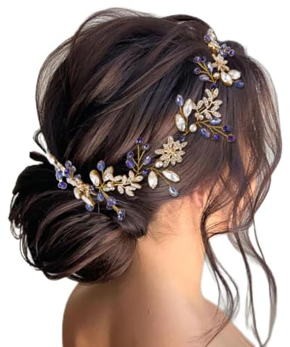 IYOU Kristall-Braut-Haarschmuck, Weinrebe, Smaragdgrün, Strass, Hochzeit, Stirnband, Blattperlen, Kopfschmuck, Abschlussball, Party, Haarschmuck für Bräute und Brautjungfern