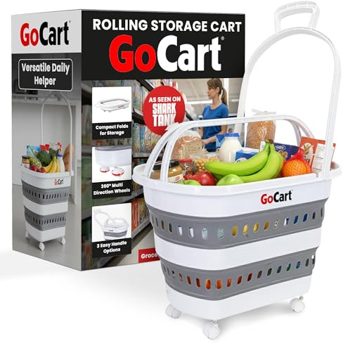 dbest produkter vikbar Gocart hopfällbar tvättkorg på hjul matvarn shopping vikbar pop up plast korg tyghandtag Cesto para ropa sucia, vit
