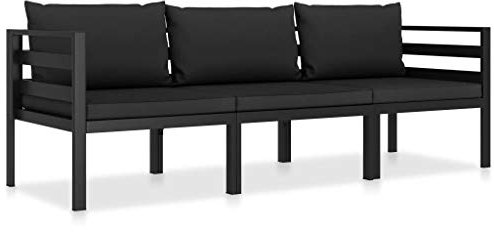 Homgoday Aluminium Gartensofa Set mit Polstern - Anthrazit, 2+1 Sitze, wasserdicht, für Entspannung im Freien Model49237