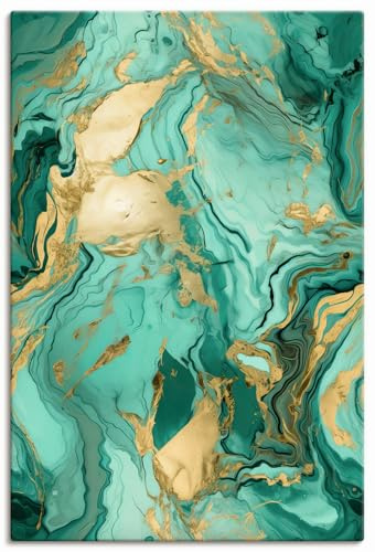 ARTLAND Wanddeko Leinwand Bilder Wandbild 40x60 cm Abstrakte Deko Modern Stein Marmor Achat Gold Grün U4WJ