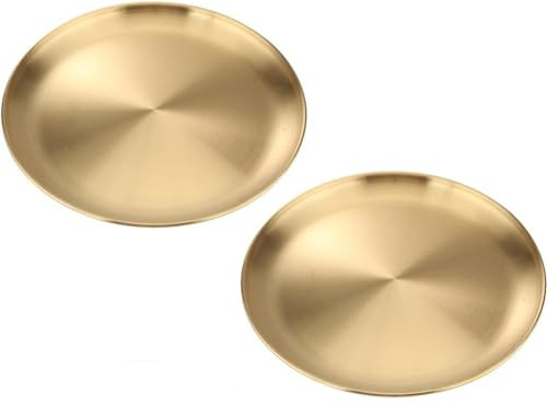 VollfitYYu 2er Set Edelstahl Servierteller Platzteller Camping Teller Frühstücksteller Schmuckständer Dessertteller Salate Kuchen Serviertablett für Küche Café Picknick Restaurant Party (26cm)