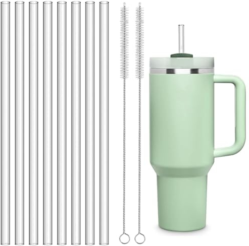 Glas Strohhalm für Stanley Cup 40/30oz, 8 Stück Glasstrohhalme Lang 31 cm mit 2 Bürsten, Leicht zu Reinigen Strohhalme Wiederverwendbar Strohhalme Glas Kompatibel mit Stanley Quencher Tasse