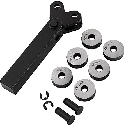 Hopbucan 7-Piece High Strength Double Wheel Metal Lathe Knurling Tool Set with 0.5mm/1.0mm/2.0mm Pitch Straight Knurling Wheel