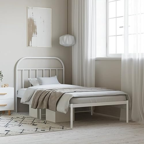 CBLDF Bettgestell Metall mit Kopfteil weiß 100x190 cm