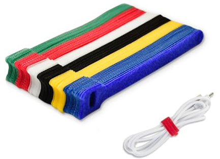 50 PCS Reusable Hook & Loop Cable Straps, Adjustable Fastening Ties for Home Office PC Wire Management, Organiser Cables - Durable Releasable Cord Straps (Black/White)