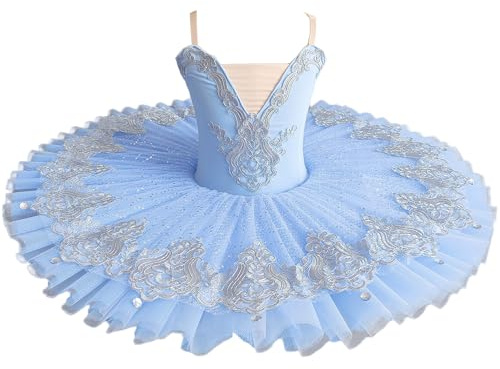Xytraiihw Professioneller Ballett-Tutu-Rock Für Kinder, Damen-Ballettkleid Für Erwachsene Mädchen Kinder Bühnenkleidung Schwanensee-Tanz-Ballerina-Kostüme,Blau,120