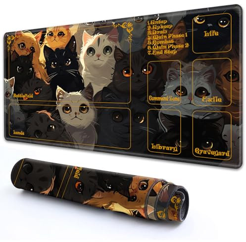 RMJKXQZG for MTG Playmat with Zones 24 x 14 with High Elastic Rubber Base Non-Slip Rubber Sole HD Printing for MTG Mat Magic Mat Card Playmat Magic Playmat Mouse Pad, Kawaii Cats Funny and Cute