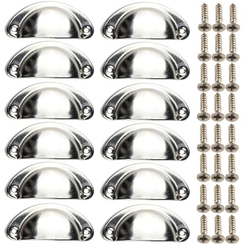 Mokife 12 Poignées de Meuble Coquille, Retro Poignées de Placards Demi-cercle, Poignet de Tiroir Cuisine, Métal Boutons de Porte pour Placards, Armoires, Commodes, Penderies, Décoration, Argent