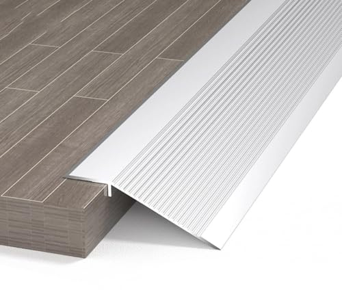 SKINCATE Übergangsprofil Bodenübergangsstreifen Türschwelle Übergangsleiste Aluminium Übergangsschiene Höhenausgleich 10-35mm Holz-zu-Fliesen Boden Ausgleichsprofil(Color:Silver)