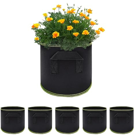YEJAHY 5 Stück 4L Pflanzsack, Pflanzen Wachstum Taschen mit Starken Griffen, Atmungsaktive Pflanzbeutel, Pflanztasche für Tomaten, Blumen, Pflanzen und mehr - 1 Gallonen