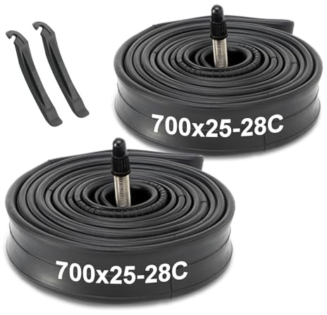 700x25C/28C Road Bike Inner Tube: Hycline 2-Pack Bicycle Inner Tubes FV 48mm Presta Valve, Premium Butyl Rubber Puncture Resistant Replacement Tubes with 2 Tire Levers