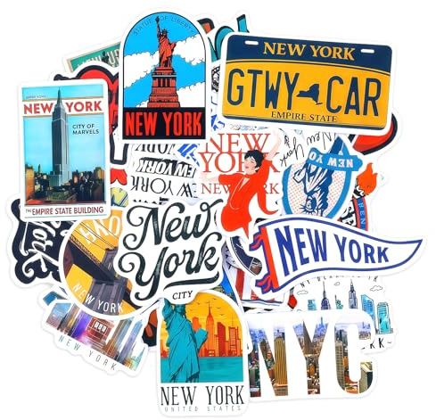New York State Travel Stickers 50pcs USA-Themed Waterproof America Vacation Stickers Scrapbooking Journals Suitcase Travel Map Country Laptop Skateboard World Aesthetic Souvenir Gift Pack Decoration