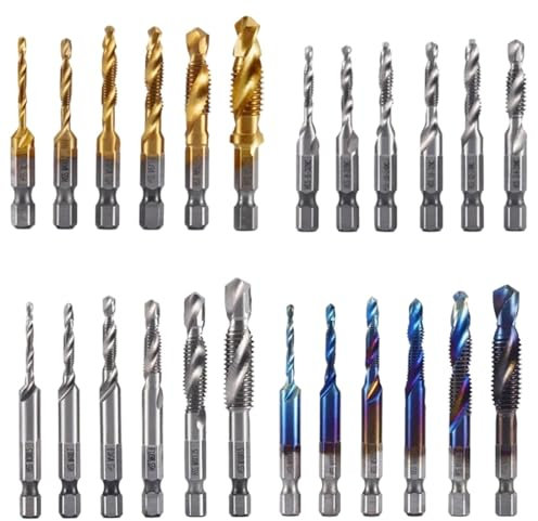 Mèches à tarauder Jeu de mèches à tarauder HSS, Jeu de forets à taraud 3 en 1, M3-M10 6 pièces, Machine à tige hexagonale, robinets manuels revêtus de titane, forets HSS, outils à vis filetés(6Pcs Whi
