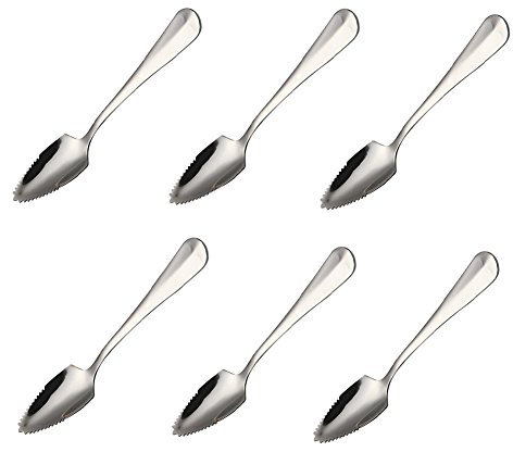 Lot de 6 cuillères à pamplemousse en acier inoxydable avec bord dentelé (argenté)