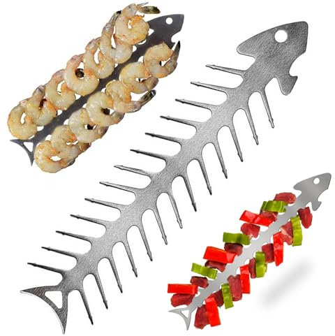 mohito Uniques Barbecue Grille Brochettes,Brochettes En Acier Inoxydable,Pique a Brochette,Convient pour les fêtes de vacances, le camping, le barbecue, la forme d'arête de poisson en acier inoxydable