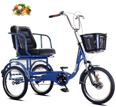 VHCLYBJU Dreirad für Erwachsene, Dreirad für Senioren, Dreirad mit Korb hinten, Leichtes und kleines Fahrrad zum Pendeln, bequemer Sitz, zum Trainieren, Einkaufen,