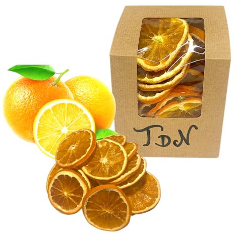 50 g - Decorazione per cocktail, pasticceria o interni, arancione disidratato/essiccato, commestibile, scatola di cartone con finestra, arancione disidratato, arancione essiccato, arance, decorazione