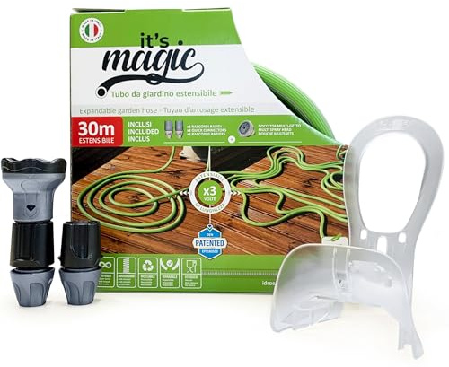 Idroeasy KIT TUBO MAGIC ESTENSIBILE 30 METRI ALTA PORTATA ACQUA DIAMETRO 19mm NO KINKING, SENZA PERDITE SENZA AGGANCIO NO TESSUTO COMPRESSO TESSUTO MULTI