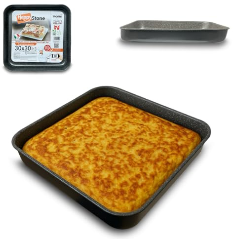 ARCA, Teglia Bassa Quadrata 30x30x3 cm per Forno, Antiaderente e Adatta alla Lavastoviglie, Ideale per Pizza e Altre Ricette, in Alluminio, Made in Italy