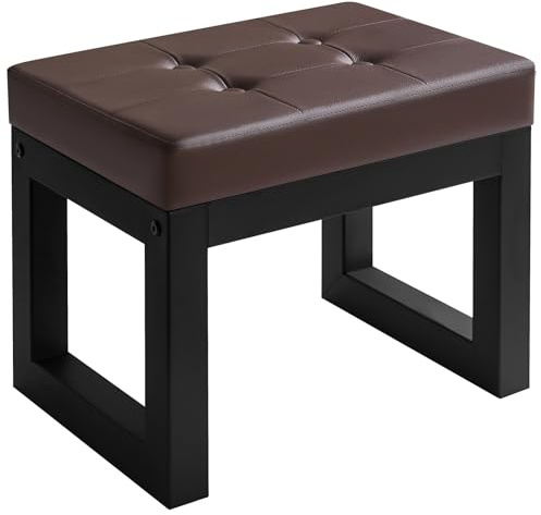 IBUYKE 16” Piccolo Poggiapiedi Ottomano, Sgabello Rettangolare in Pelle PU con Sedile Imbottito e Gambe in Metallo, Poggiapiedi Ottomano Moderno per Poltrona Camera da Letto Soggiorno, Nero WBD026B