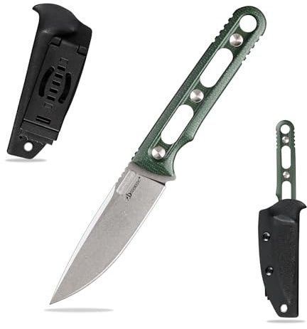 SDOKEDC DC53 Stahl messer Feststehende Klinge mit Kydex Scheide Micarta Griff Jagdmesser für Männer EDC Camping Survival Outdoor (Weiße Steinwäsche + grüner Griff)