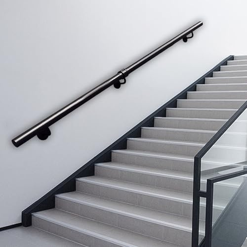 Kit di supporto per ringhiera per scale in metallo regolabile da 30 a 600 cm, per interni ed esterni, con maniglia antiscivolo nera, per soffitta e veranda (90 cm)