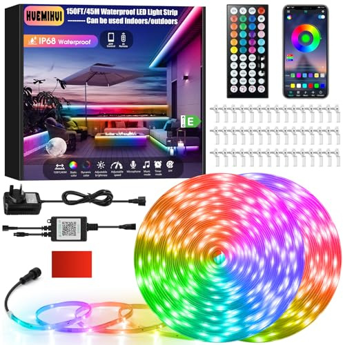 45M Outdoor RGB LED Strip Lights with IR Remote & APP, IP68 Waterproof