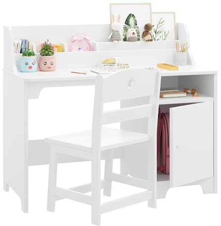 Garvee Escritorio Infantil con Silla y Cabaña, Mesa de Estudio de Madera
