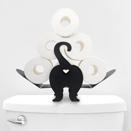 Toilet Roll Holder Free Standing - Novelty Toilet Paper Storage 7 Roll - Capacity Black Powder Coated Steel Modern Bathroom Accessories - Loo Roll Stand Funky Funny Design Home Decor (Tail)