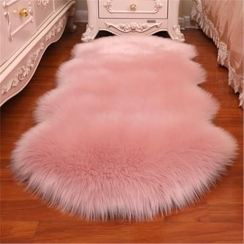 JhavexToy Faux Lammfell Schaffell Teppich, Longhair Flauschiger Teppich Wohnzimmer Deko, Weicher Fell Carpet für Stühle Sofa Schlafzimmer Kinderzimmer40×60cm-Rosa