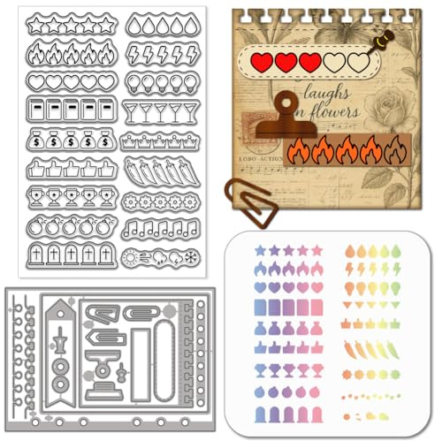 GLOBLELAND Transparenter Silikonstempel Mit Sternbewertung Büroklammern Rahmen Stanzformen Sterne Herzen Bewertungen PET Malschablonen Vorlagenset Für Kartengestaltung DIY Scrapbooking Basteln Prägen