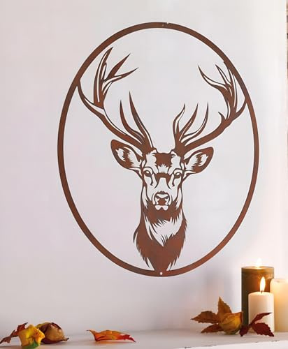 Dekoleidenschaft Wanddeko Hirsch aus Metall mit Rost Finish, 45 x 50 cm, Wandbild, Wandschmuck, Metalldeko