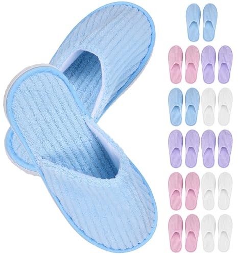 VILLFUL 12 Paia Pantofole Monouso Antiscivolo in Pile per Ospiti Ciabatte da Spa Leggere e Confortevoli Pantofole Usa e Getta per Hotel Bagno e Viaggi Set Multicolore