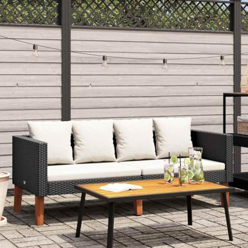 RMIHSJG 2-Sitzer Gartensofa mit Auflagen Poly Rattan Schwarz Modernes Lounge Möbelstück für Terrasse Dieses 2-Sitzer Gartensofa in Schwarz aus strapazierfähigem PE-Rattan