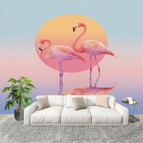 Sala de Estar Mural 250x175cm Atardecer Animales Flamencos Tejido No Tejido Fotomurales Gris Mural Se aplica a Pared Panorámico Para Dormitorio TV Pared Murales Póster