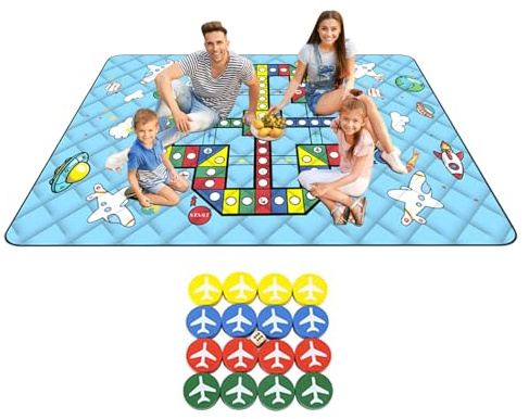Tappetino da gioco per attività all'aria aperta, 200 x 150 cm, coperta da gioco a 3 strati, coperta da gioco a scacchi, tappetino pieghevole per viaggi, superficie di attività multifunzionale, per