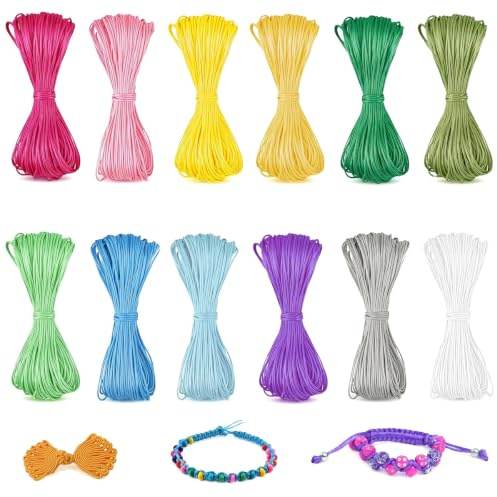 12 Pezzi Filo Nylon per Braccialetti, 1,5 mmx20 m Filo di Perle Cordino