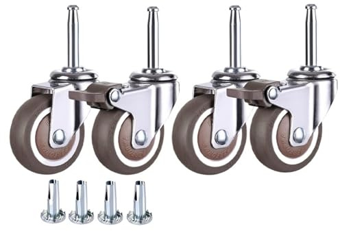 Universella tysta hjul Set med 4 2 tum gummisvängbara hjul med 5/16 x 1-1/2 skaft (8,38 mm) och hylsor 20 mm diameter, för lunchvagnar (röd)