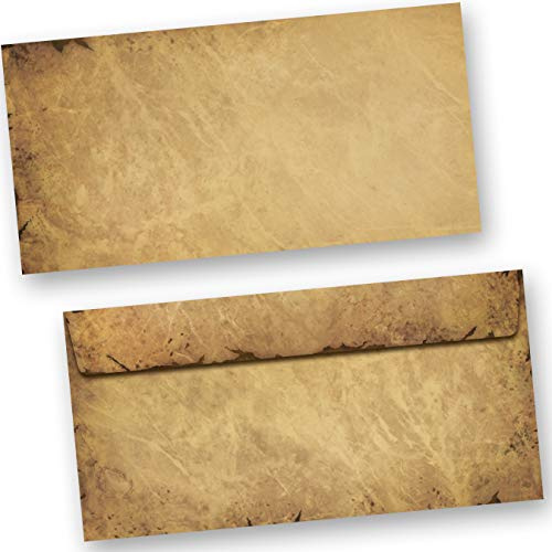 TATMOTIVE Vintage Briefumschläge CASANOVA, 50 Stück DIN lang | Stabile Kuverts im Antik-Look, starker Haftklebestreifen, helles Adressfeld für beste Lesbarkeit, ideal für Tinte