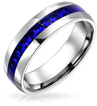 Bling Jewelry Damen Geburtsmonatsring Für September Mit Dunkelblauem Kristall-Ewigkeitsband In Silberfarbenem Edelstahl