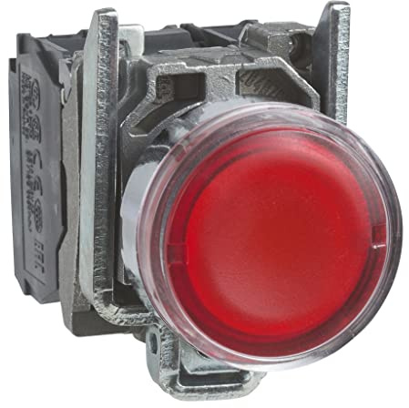 Schneider Electric XB4BW34B5 Pulsador Luminoso Diámetro 22, Retorno Resorte Nivelado, 24 V, 1 NA + 1 NC, Rojo