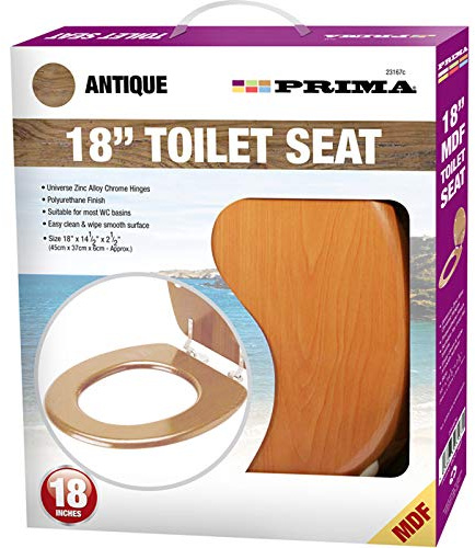 Prima New Wooden MDF Antique Pine Effect Toilet Seat with Zinc Hinges Antique Pine