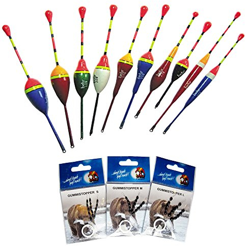 Einsteiger Set 10 Angelposen 45 Gummistopper Angelset Allround Posen Laufposen Schnurstopper Schwimmer