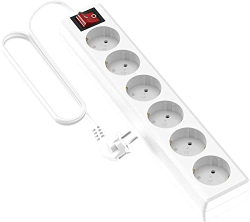 Garza Power - Regleta de 6 enchufes con Interruptor y Toma de Tierra | Ladrón múltiple de 5 Metros | hasta 3680W | Protección Infantil |Cable H05W-F 3G | Color Blanco