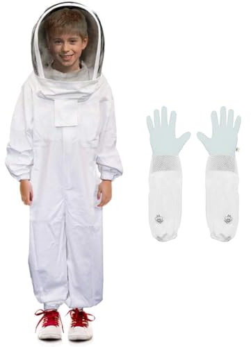 Luwint Kids Beekeeping Suits - Ventilated Bee Beekeeper Suit with Gloves and Self Supporting Veil Hood for Children (White/4'2''-4'7'' Height)