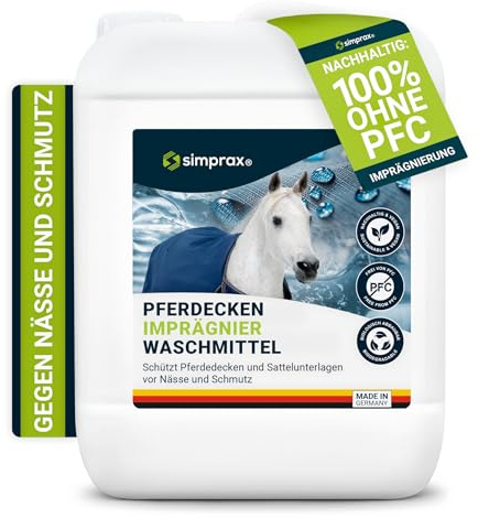 simprax® Hästtäcken Wash-in-impregnering – 5 liter – ventilerande och hudvänlig intvättsimpregnering för hästar/djurfiltar – tvättmaskin eller handtvätt – hållbar och certifierad