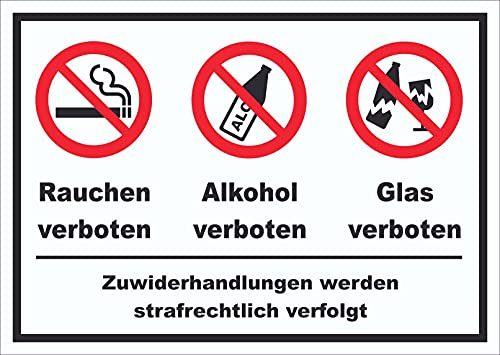 HB-Druck Schild Alkohol Rauchen Glas verboten A5 Rückseite selbstklebend